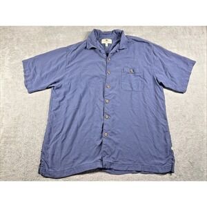 Island Shores Washable Silk Men's Button-Up Hawaiian Shirt Navy Size XL